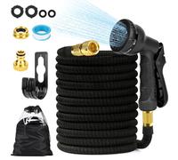 Tuyau d'arrosage extensible - Extensible de 10 à 30 m - Pistolet 8 fonctions - Noir - Pour jardin et terrasse