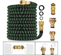 Tuyau d'arrosage extensible - Jusqu'à 15,2 m après extension, raccords en laiton de 1,27 cm à 1,9 cm, tuyau arrosage extensible 15m, tuyau extensible avec noyau en latex à 3 couches-15m/50ft