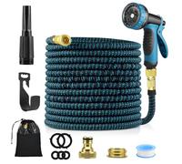 Tuyau d'arrosage extensible Pgtc 30m/100ft, Tuyau d'eau flexible triple couche, Pistolet de pulvérisation à 10 fonctions avec raccords 3/4" et 1/2", Tuyau d'arrosage rétractable extra-long léger pour