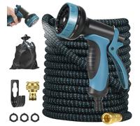 Tuyau d'arrosage extensible Pistolet à eau 10 modes - Raccords en cuivre - 30 m - Rétractable