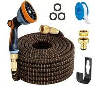Tuyau d'arrosage extensible - Tuyau de jardin flexible - 30 m - 10 jets - Raccord métallique étanche - Anti-torsion - Pour jardin, lavage auto et pelouse