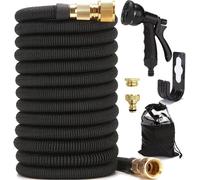 Tuyau d'arrosage extensible Unyqoos® de 15 mètres – Fabriqué en polyester 3300D, avec une double couche de latex et un triple cœur en latex, raccords en laiton, et une buse de pulvérisation réglable p