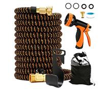 Tuyau d'Arrosage Extensible15 m,Tuyau Jardin Flexible Retractable,Tuyau d’Eau Réglable avec 1/2'' et 3/4'' Adaptateurs,10 Modes de Pistolet d'arrosage, pour Jardin Moyen (Orange, 15)