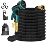 Tuyau d'arrosage Famanu, 50 mètres - 10 fonctions, tête de pulvérisation - Raccords en laiton massif - Tuyau flexible - Noir - 15 mètres