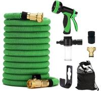 Tuyau d'arrosage flexible 15M/30M/45M - Latex triple âme et raccords métalliques solides 9 types de jets Tête de pulvérisation Extensible Sans pliure Irrigation extensible Jardinage