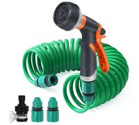 Tuyau d'arrosage flexible, 7,5 mètres, modèle en spirale avec 8 fonctions et douchette manuelle