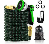 Tuyau d'arrosage flexible de 30 m, raccord en laiton 3/4", anti-pliure, buse à 10 jets