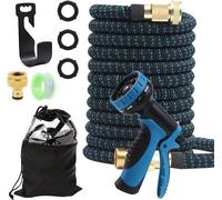 Tuyau d'arrosage flexible de 75 m avec pistolet et raccords de mesure