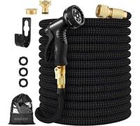 Tuyau d'arrosage flexible en latex à 4 couches avec rallonge, 10 modes de pulvérisation, adaptateur en laiton, boucle de suspension, irrigation pour usage intensif, longueur 30 m, couleur noire