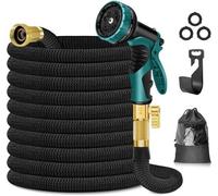 Tuyau d'arrosage flexible et extensible Benzoa® de 15 mètres – 10 fonctions de pulvérisation, tissu polyester 3750D, raccord en laiton 3/4 de pouce (1,9 cm), jusqu'à 12 bars, sac de transport et suppo