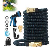 Tuyau d'arrosage flexible - Tuyau d'arrosage extensible - Pour l'arrosage du jardin - Sans nœuds et auto-enroulant - 15 mètres - Bleu