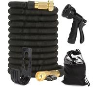 Tuyau d'arrosage flexible - Tuyau d'eau extensible de 10 à 30 mètres - Léger, en TPE/polyester - Pistolet de pulvérisation avec 8 jets - Anti-torsion - Raccords de 1,27/1,9 cm - Noir