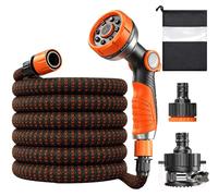 Tuyau d'arrosage rétractable, 7,5 mètres, 8 modes de jet, noir et orange