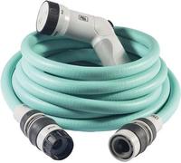 Tuyau d'arrosage Unyqoos® de 25 mètres, extensible, compact, léger et prêt à l'emploi, avec pistolet de pulvérisation multi-jets (4 types de jets), couleur turquoise