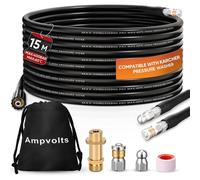 Tuyau de nettoyage d'égouts - 15 m - Adaptateur en laiton - Compatible Karcher K2 à K7 - Buse rotative et buse d'angle