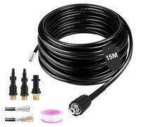 Tuyau de nettoyage haute pression - 15 mètres - Nettoyeur haute pression pour évacuations - Compatible avec Karcher, Lavor et Parkside - Buse rotative avec 3 jets