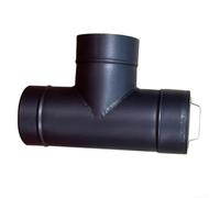Tuyau de poêle à paroi unique noir de 15,2 cm avec bouchon de nettoyage pour poêle à bois, joint en T en acier inoxydable résistant aux hautes températures, 150 mm, compatible avec isolation