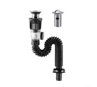 Tuyau de vidange de lavabo en acier inoxydable anti-odeurs avec connecteur flexible réglable télescopique 300-900 mm noir et blanc en caoutchouc ABS compatible avec trop-plein de 40 à 50 mm et