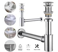 Tuyau de vidange escamotable pour lavabo - Ensemble de vidange avec siphon en forme de "P" - Zinc - Système anti-odeur - Entrée de 3,18 cm - Adapté pour salle de bain et cuisine