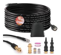 Tuyau Deboucheur Canalisation 15m Compatible avec Kärcher K2-K7 LAVOR Bosch | avec 3 Adaptateurs, Buses Rigides + Rotatives, 240bar 60°C, Kit de Tuyau Vidange pour Nettoyeur Haute Pression de Accessoire