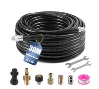 Tuyau Déboucheur Canalisation 30M, 400 Bar/5800 PSI M22 Tuyau Nettoyeur Haute Pression avec 4 Buse et 2 Adaptateurs,1/4'' Déboucheur Flexible Compatible avec Karcher K2 K3 K4 K5 K6 K7, Bosch