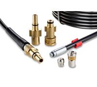 Tuyau Déboucheur Canalisation pour Nettoyeur Haute Pression 15m, 200 bar - Kit Furet compatible Bosch, Black+Decker, Nilfisk, Makita - avec Buse Fixe, Buse Rotative KNOFER