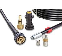 Tuyau Déboucheur Canalisation pour Nettoyeur Haute Pression 30m, 200 bar - Kit Furet compatible avec Karcher, Parkside, Lavor, Bosch Professional - avec Buse Fixe, Buse Rotative KNOFER