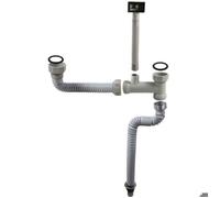 Tuyau d'évacuation double pour évier - PZCC - Télescopique 320-830 mm - Raccord fileté 5 cm - Ø36 mm - Bouchon anti-cafard