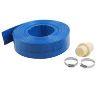 Tuyau d'évacuation plat - 20 m x 50 mm - PVC-polyester - Bleu - Avec raccord rapide et 2 colliers