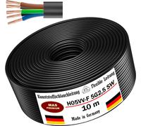 Tuyau en plastique de 10 mètres, type H05VV-F, 5G2,5, de couleur noire, flexible, pour câblage d'appareils