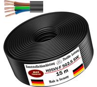 Tuyau en plastique de 15 mètres, type H05VV-F, 5G2,5, de couleur noire. Câble flexible pour appareils