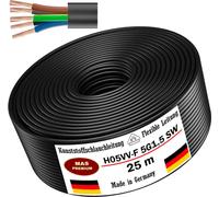 Tuyau en plastique de 25 mètres, type H05VV-F, 5G1,5, de couleur noire, flexible, pour câblage d'appareils