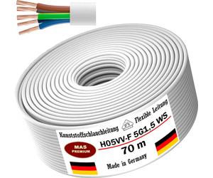 Tuyau en plastique de 70 mètres, type H05VV-F, 5G1,5, de couleur blanche. Câble flexible pour appareils