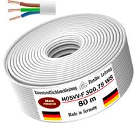 Tuyau en plastique de 80 mètres, type H05VV-F, 3G0,75, de couleur blanche, flexible, pour câblage d'appareils