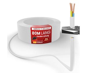 Tuyau en plastique de 80 mètres, type H05VV-F, 3G1,5, de couleur blanche. Câble flexible pour appareils