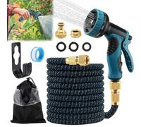 Tuyau Extensible Arrosage 15m, Tuyaux d'arrosage Retractable, Tuyau d'arrosage Extensible avec Buse de Pulvérisation avec 1/2" et 3/4" Adaptateurs, 10 Modes d'arrosage, Garden Hose avec Noyau en Latex