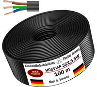 Tuyau flexible de 100 mètres, type H05VV-F, 3G2,5, de couleur noire, pour câblage d'appareils