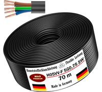 Tuyau flexible noir H05VV-F 5G0,75 de 70 mètres, câble souple pour appareils
