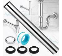 Tuyau Plongeur de 300 mm de Long Pour Extension de Vidange-Rallonge de Siphon Chroméey Compris Tous les Composants Nécessaires à l'Installation, Tube d'Immersion en Laiton Chromé de 300 mm Pour Siphon