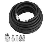 Tuyau pneumatique - Tuyau en caoutchouc flexible de 15 mètres - Kit d'accessoires pour compresseur en 5 pièces - Noir