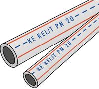 Tuyau pour l'eau potable KE, pression nominale 20 bar, diamètre 32 mm, en PP-RCT, de couleur grise avec des bandes longitudinales rouges, en bâton de 4 mètres, 1 pièce.