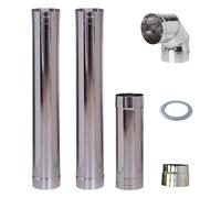 Tuyaux d'évacuation des fumées set 130mm Inox 304 - Tuyaux d'évacuation des fumées 2m Coude de cheminée 90° Raccord de couplage rallonge de cheminée tuyau de poêle Rosette de cheminée, diamètre 130mm