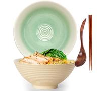 TuYines Bol à rāmen en céramique, Ensemble de bols à rāmen, Bol à rāmen japonais avec cuillère et baguettes, Bol à soupe de 1200 ml, Bol à salade (Style F)