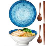 TuYines Bols à ramen en céramique Set de 2,Ramen Bol,1200 ml Bols à ramen Japonais,bol en céramique pour Ramen, salade, céréales,avec baguettes et cuillères