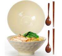 TuYines Lot de 2 bols à ramen en céramique de 1 200 ml avec cuillères et baguettes, bols à ramen japonais en porcelaine pour soupes, salades, nouilles de riz