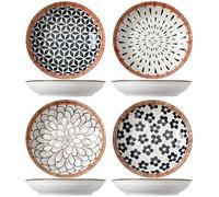 TuYines Lot de 4 assiettes creuses en céramique à motifs, assiettes à dessert en céramique de 20,3 cm, ensemble d'assiettes à salade, ensemble de vaisselle pour bols à pâtes, ramen, micro-ondes et