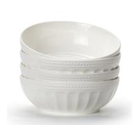 TuYines Lot de 4 bols à céréales en céramique pour dessert, petit déjeuner, bol de service en céramique blanche, 700 ml, parfaits pour la crème glacée, la soupe, les pâtes, la salade, les nouilles