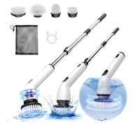 TUYU Brosse électrique rotative pour salle de bain, étanche IPX7, 4 têtes de rechange pour poignée d'extension réglable, brosse de nettoyage électrique pour salle de bain, baignoire, carrelage