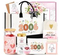 TUZELIYA 20e anniversaire femme 8 pièces Cadeau d'anniversaire pour femme avec sac de courses en toile vintage 2006 Coffret cadeau 20e anniversaire avec carte de vœux pour meilleure amie, petite amie