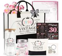 TUZELIYA 30e anniversaire femme - Vintage 1996 - Cadeau d'anniversaire pour maman, petite amie, collègue, sœur - 7 pièces - Avec sac à cosmétiques, verre à boire, bougie parfumée, porte-clés, carte